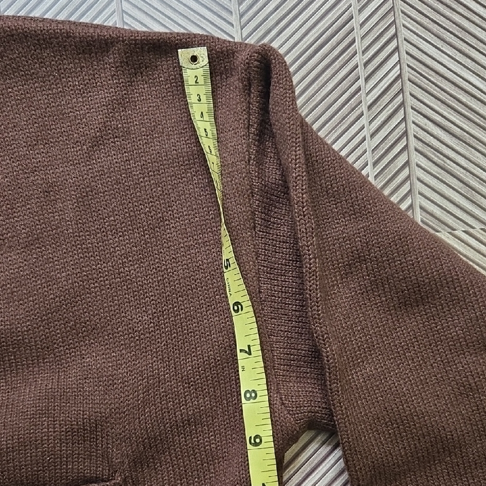 Cropped Brown Cardigan Sweater Embroidered Sun Pockets V-Neck Button Front Large - Picture 11 of 15